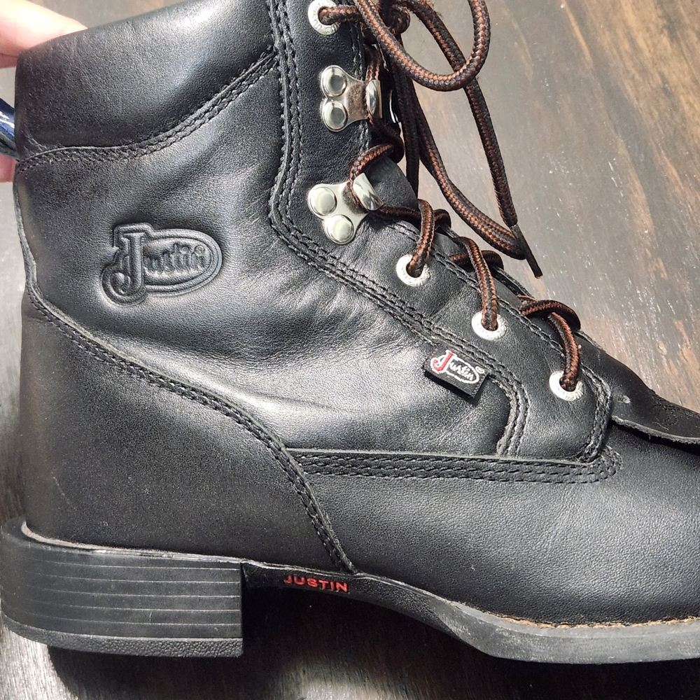 Justin Women's Western Black Leather Kiltie George Strait Boots 8.5 B L606 - Picture 6 of 10